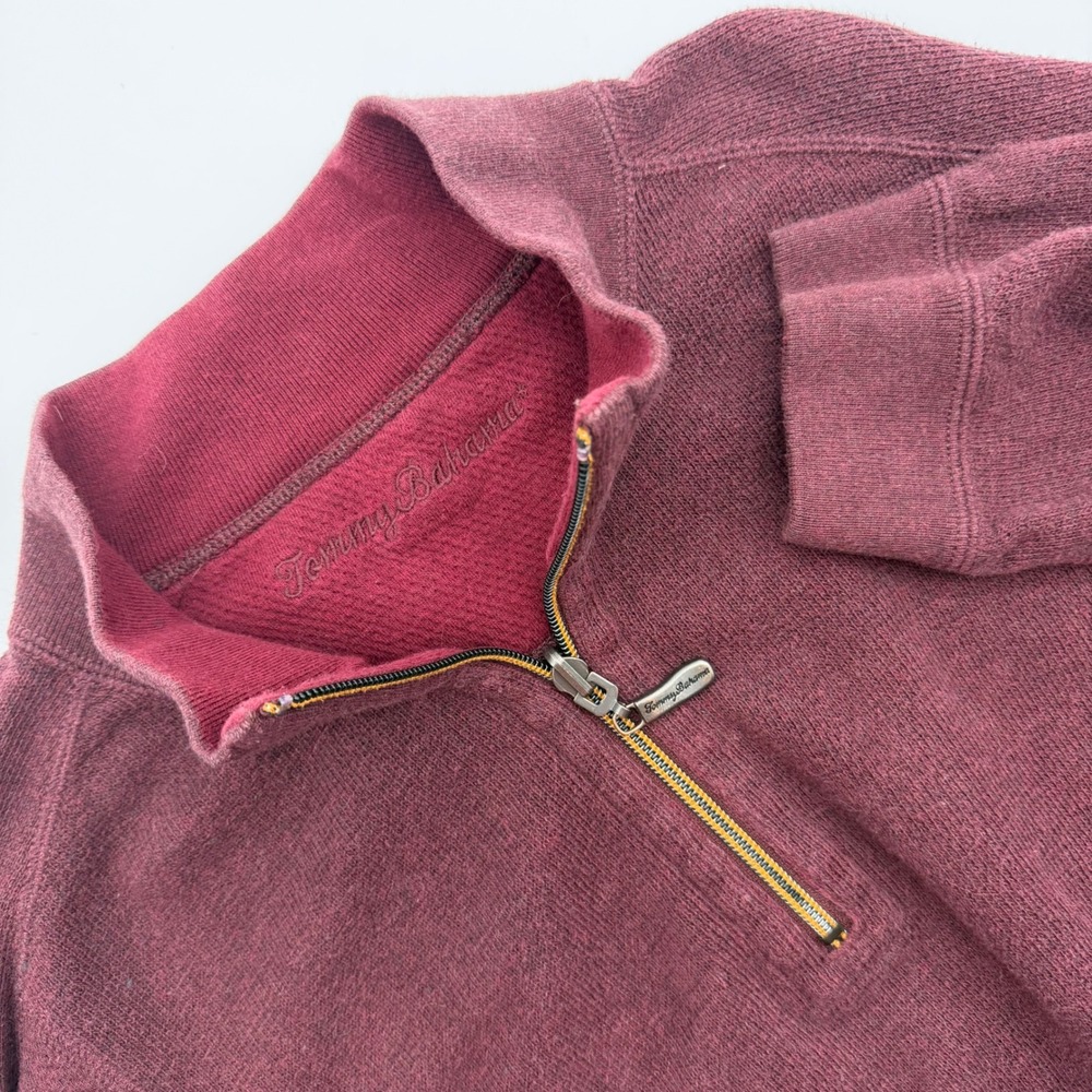 Tommy Bahama Mens 1/4 Zip Pullover Burgundy Heather‎ Mock Neck XL Reversible